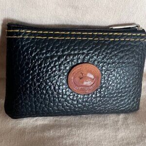 Vintage Dooney & Bourke Coin Purse Black Pebble Leather -Brown Leather Logo RARE